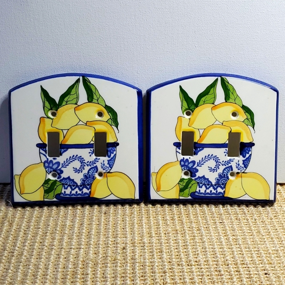 Set of 2 Handpainted Glazed Ceramic Light Switch Covers New